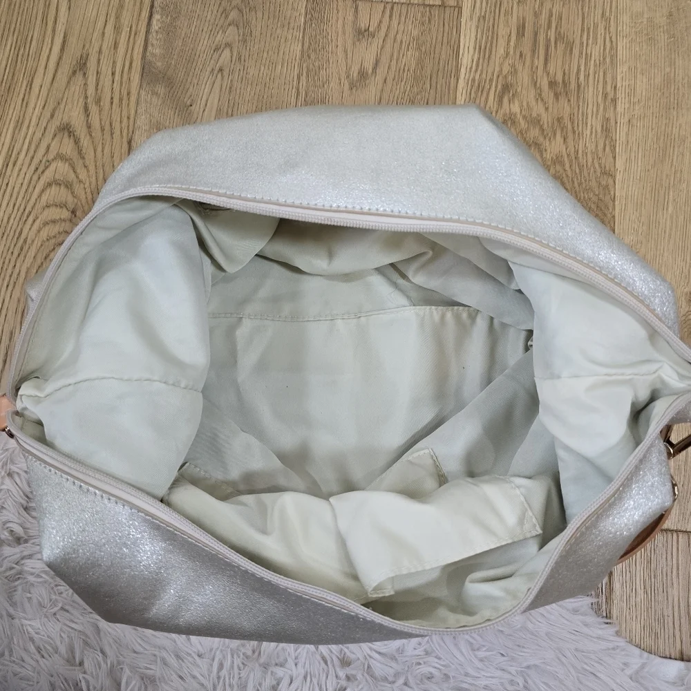 Milagros Silver Shimmer and Tan Large Hobo Bag Softshell